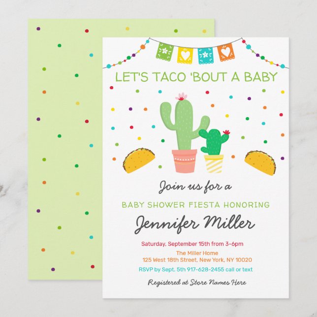 Fiesta Cactus Taco Bout Eine Babydusche Einladung (Vorne/Hinten)