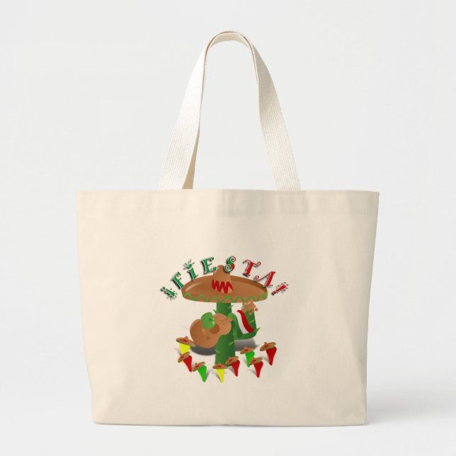 Fiesta Cactus w/Sombrero & Guitar Jumbo Stoffbeutel (Vorne)