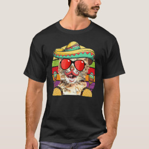 Fiesta Cat Sombrero Tacos Maracas Cinco De Mayo T-Shirt