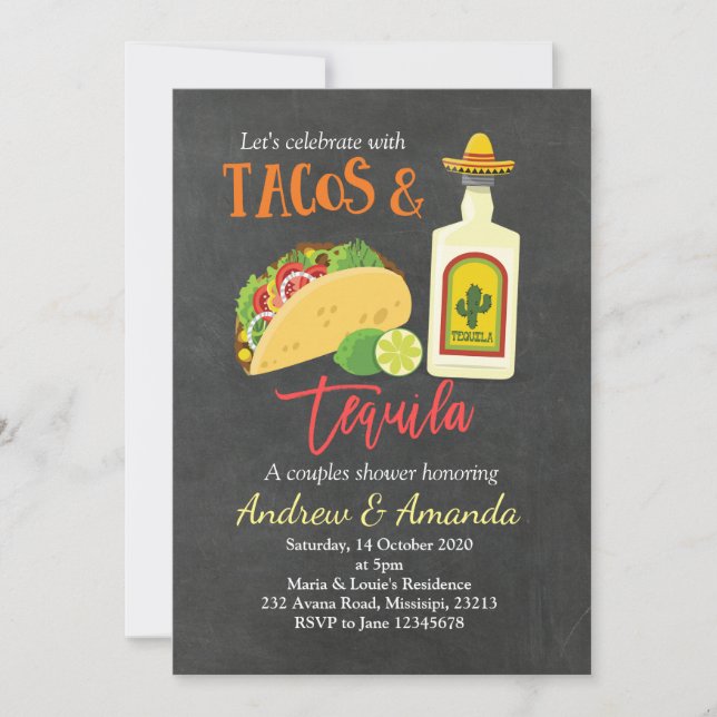 Fiesta Chalkboard Tacos et Tequila Invitation (Devant)