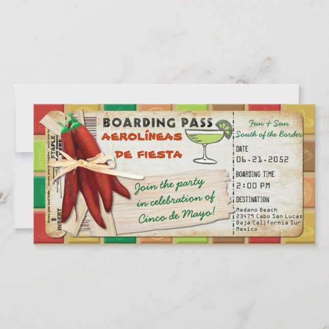 Fiesta Cinco De Mayo Boarding Pass Invitation (Devant)
