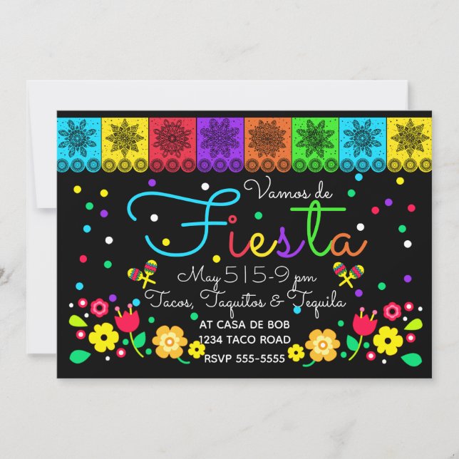 Fiesta Cinco de Mayo Papercuts & Floral Einladung (Vorderseite)