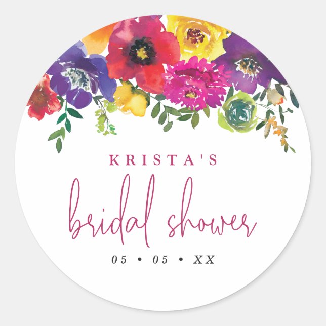 Fiesta Colorful Blume Brautparty Runder Aufkleber (Vorderseite)
