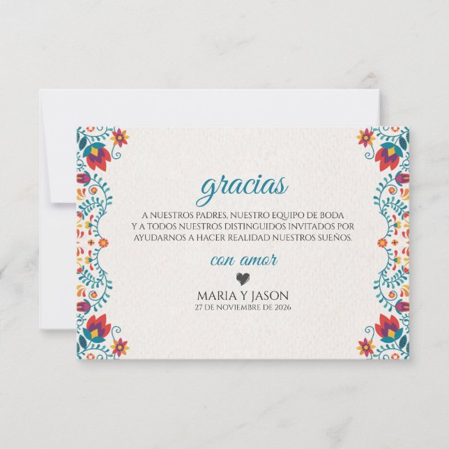 Fiesta Colorful Botanical Floral Spanish Wedding Dankeskarte (Vorderseite)