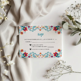 Fiesta Colorful Botanical Floral Spanish Wedding RSVP Karte