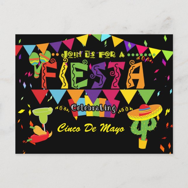 Fiesta Colorful Cinco Einladungspostkarte (Vorderseite)