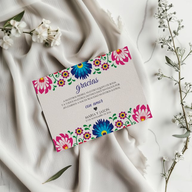 Fiesta Colorful Floral Botanical Spanish Wedding Dankeskarte (Fiesta Colorful Floral Botanical Spanish Wedding Thank You Card)