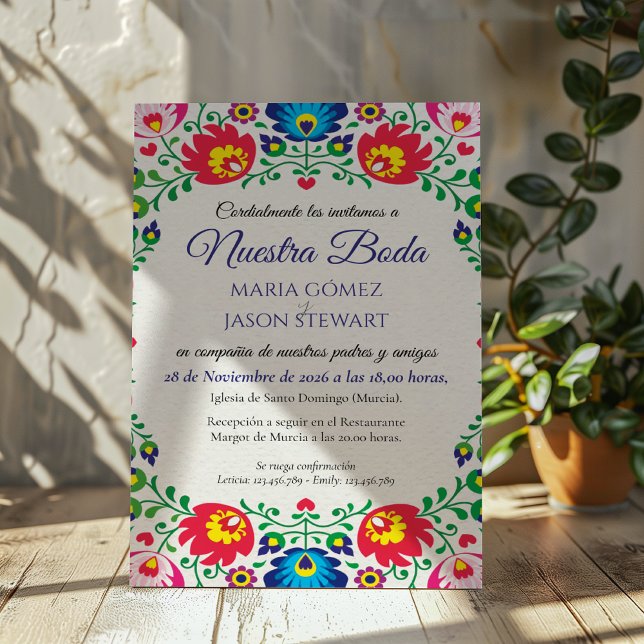 Fiesta Colorful Floral Botanical Spanish Wedding Einladung (Fiesta Colorful Floral Botanical Spanish Wedding Invitation)