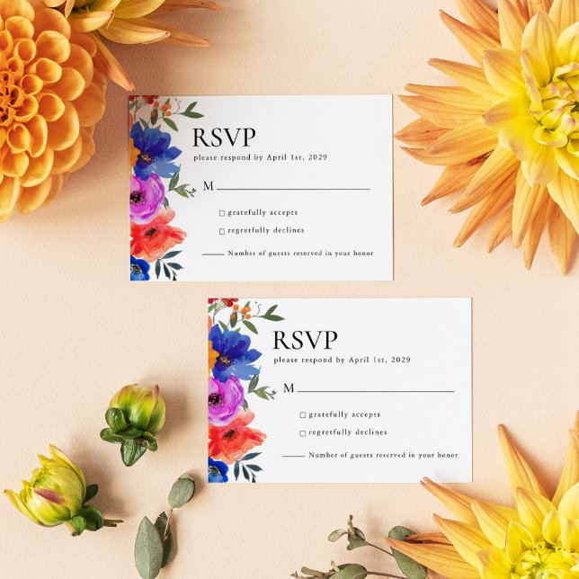 Fiesta Colorful Floral Mexico Wedding RSVP Karte (Von Creator hochgeladen)