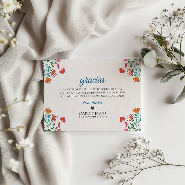Fiesta Colorful Floral Modern Boda Spanish Wedding Dankeskarte (Fiesta Colorful Floral Modern Boda Spanish Wedding Thank You Card)