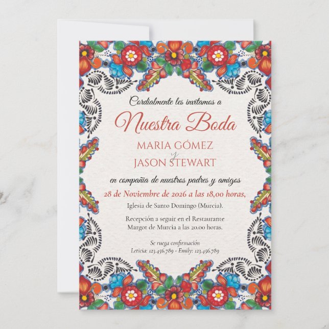 Fiesta Colorful Flowers Botanical Spanish Wedding Einladung (Vorderseite)