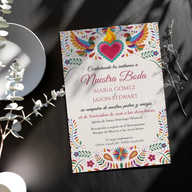 Fiesta Colorful Flowers Botanical Spanish Wedding Einladung (Fiesta Colorful Flowers Botanical Spanish Wedding Invitation)