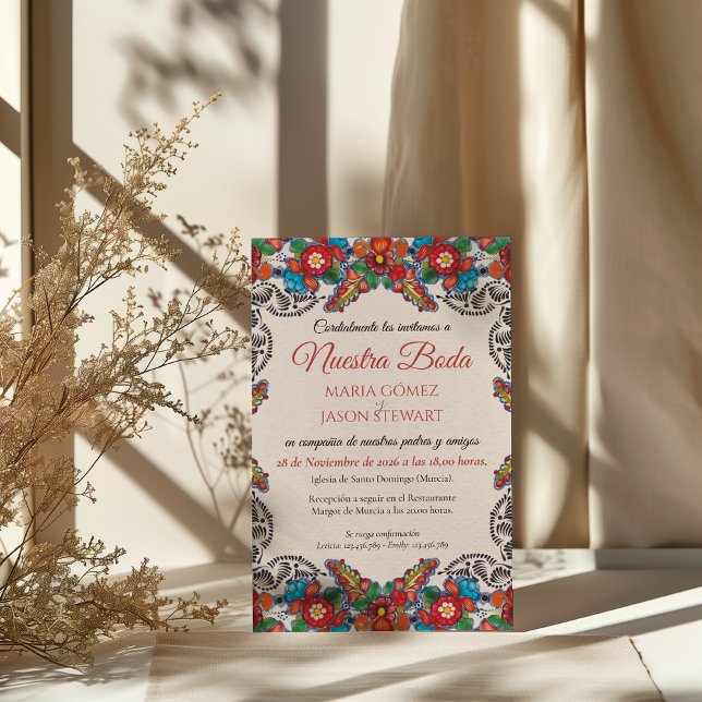 Fiesta Colorful Flowers Botanical Spanish Wedding Einladung (Fiesta Colorful Flowers Botanical Spanish Wedding Invitation)