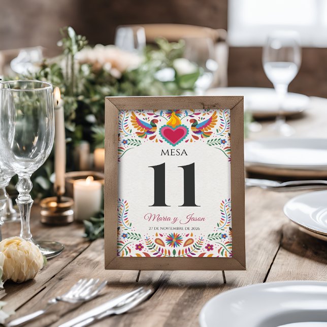 Fiesta Colorful Flowers Botanical Spanish Wedding Tischnummer (Fiesta Colorful Flowers Botanical Spanish Wedding Table Number)