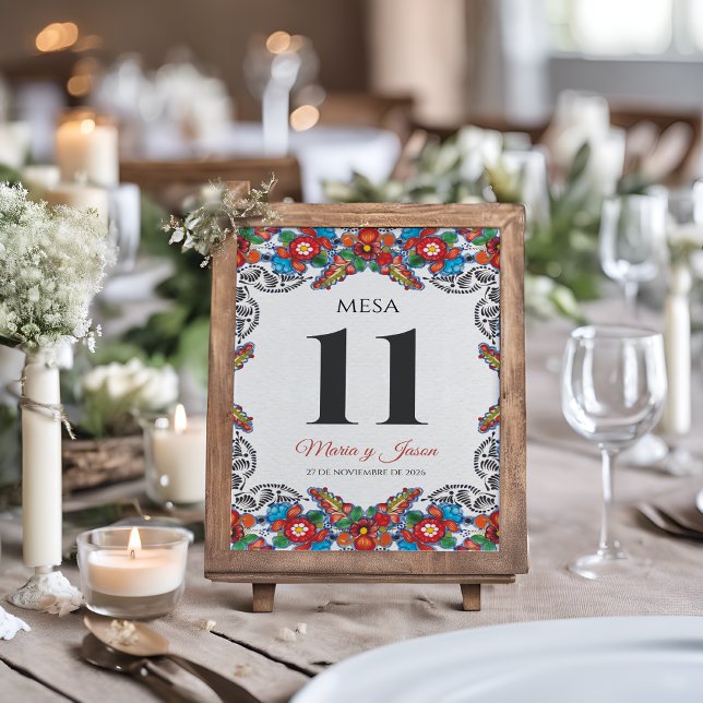 Fiesta Colorful Flowers Botanical Spanish Wedding Tischnummer (Fiesta Colorful Flowers Botanical Spanish Wedding Table Number)