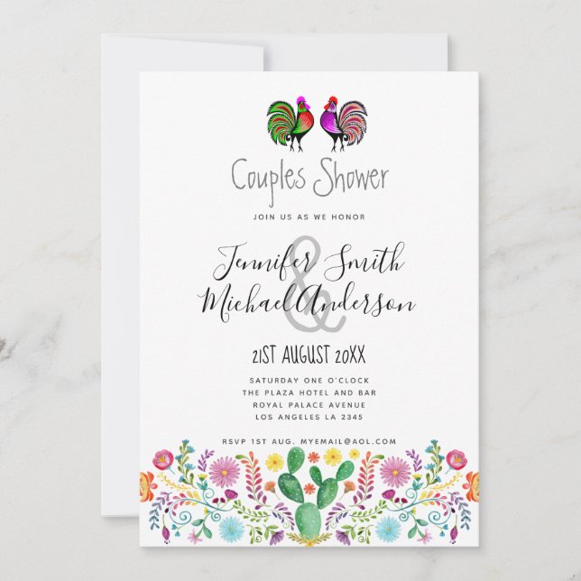 Fiesta Couples Duschen Folklorek Blume Einladung (Vorderseite)