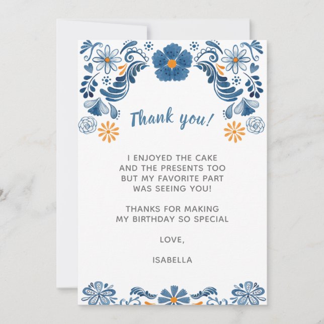 Fiesta danke Karten, floral Dankeschön Hinweise Mitteilungskarte (Vorderseite)