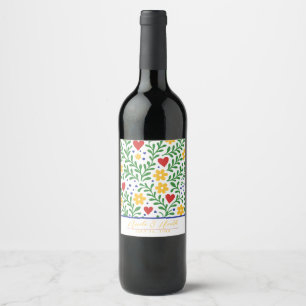 Fiesta de Amor Bold farbenfrohe Blumenhochzeit Weinetikett