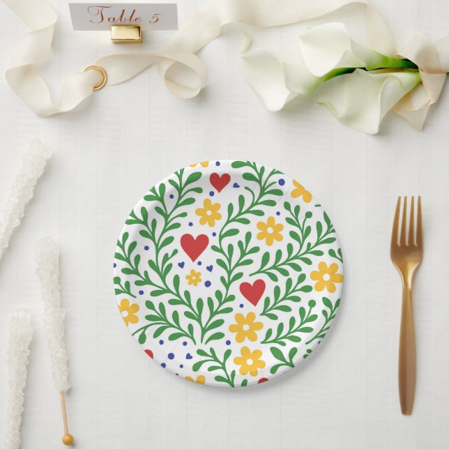 Fiesta de Amor Fun Bold farbenfrohe Blumenhochzeit Pappteller (Hochzeit)