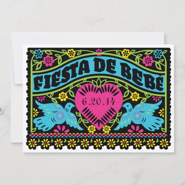 Fiesta de Bebe Colorful Love Birds Einladung (Rückseite)