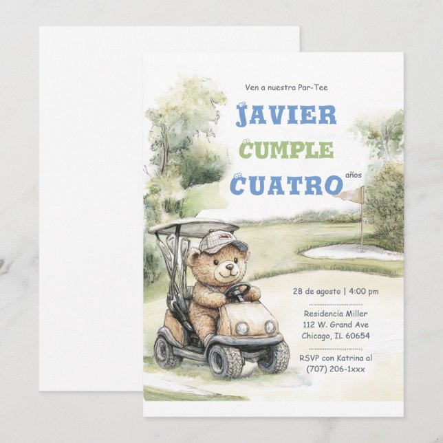 Fiesta de Cumpleaños de Golf para Niño Einladung (Vorne/Hinten)