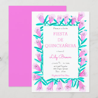 Fiesta de Quinceañera Einladung Flores Rosa