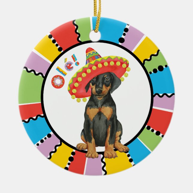Fiesta Doberman Pinscher Ceramic Ornament (Vorne)