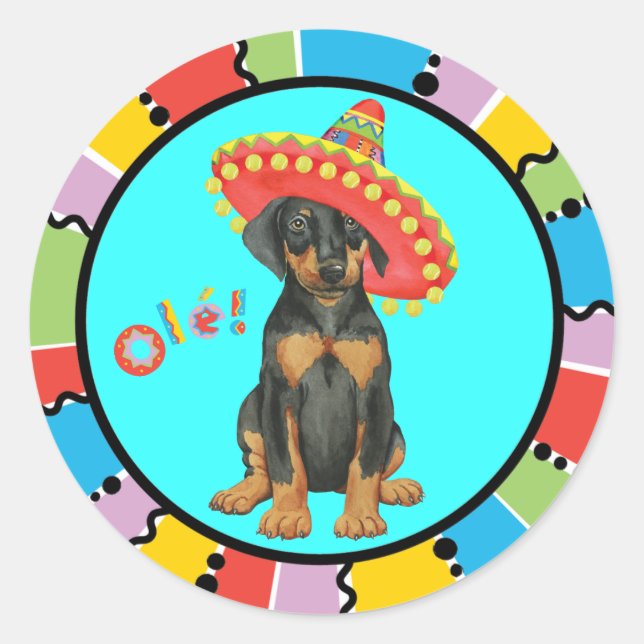 Fiesta Doberman Pinscher Classic Round Sticker (Vorderseite)