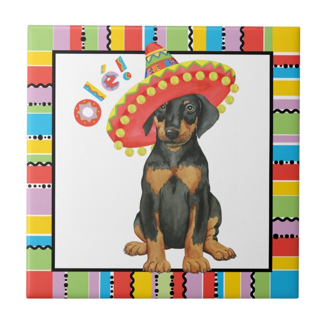 Fiesta Doberman Pinscher Keramik Tile Fliese (Vorderseite)