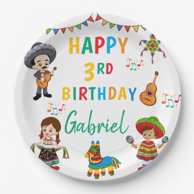 Fiesta, Drei-Sterne-Kindergeburtstag-Party-Teller Pappteller (Vorderseite)