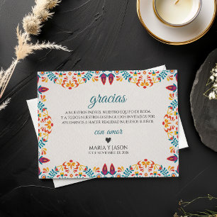 Fiesta Elegante Farbige Florale Spanische Hochzeit Dankeskarte