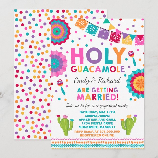 Fiesta Engagement Party Invitation Saint-Guacamole (Devant / Derrière)
