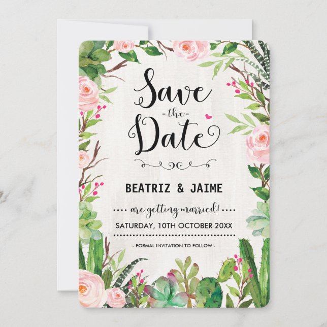 Fiesta Enregistrer la date Invitation rose floral  (Devant)