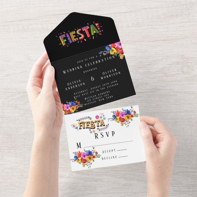 Fiesta farbenfrohe Hochzeit der Wasserfarben All In One Einladung (Abreißen)