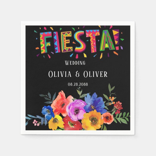Fiesta farbenfrohe Hochzeit der Wasserfarben Serviette (Vorderseite)