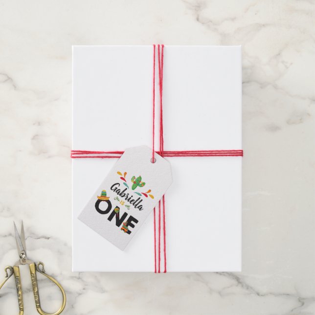 Fiesta First Birthday Favor Tag Geschenkanhänger (Mit Garn)