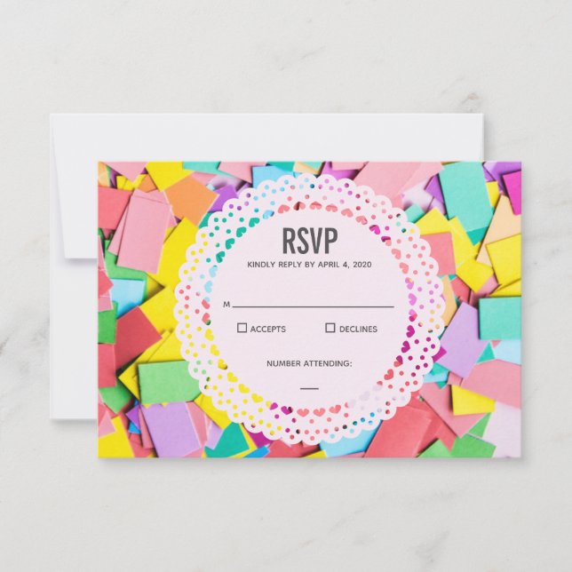 "Fiesta" - flache Confetti-Hochzeit UAWG Karte (Vorderseite)