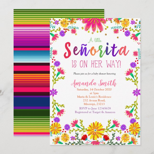 Fiesta Floral Baby Dusche Einladung (Vorne/Hinten)