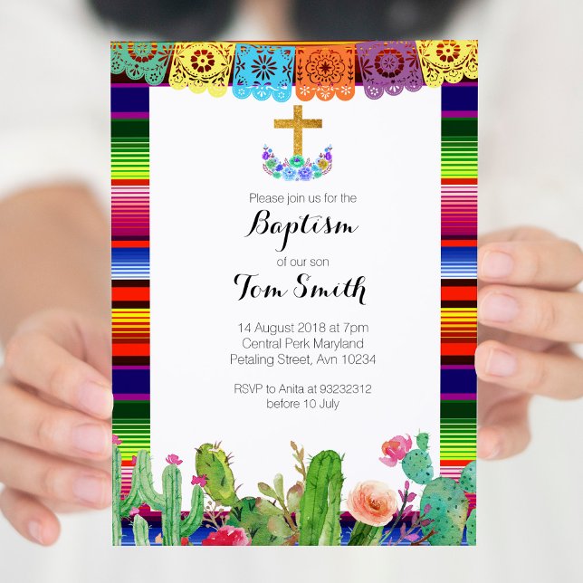 Fiesta Floral Baptême Christening Carte d'invitati (Créateur téléchargé)