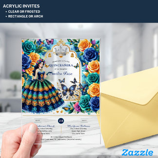 Fiesta Floral Butterflies QUINCEANERA Blue Gold Acryleinladungen
