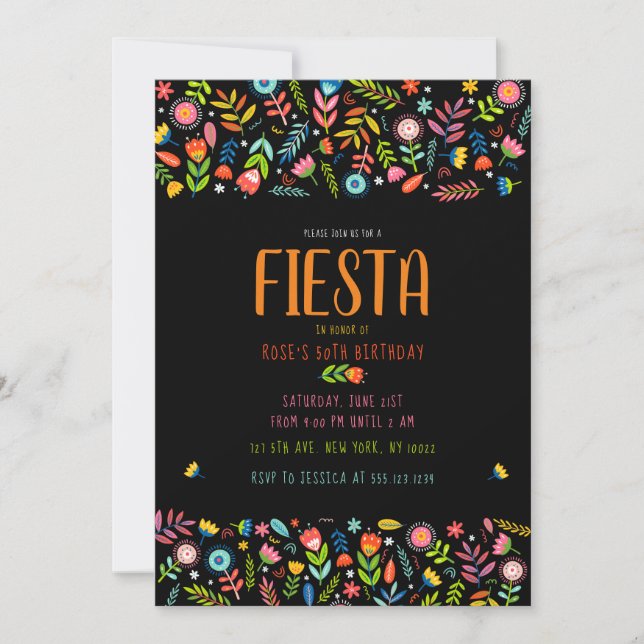 Fiesta Floral Einladungen zum Geburtstag (Vorderseite)
