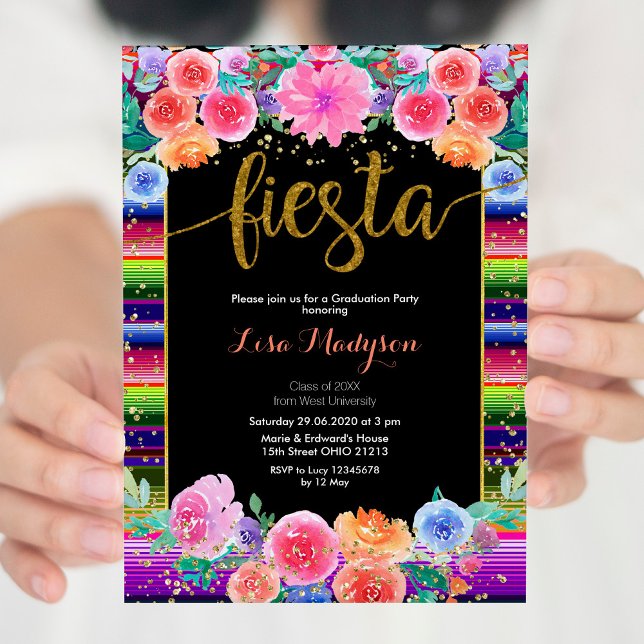 Fiesta Floral Graduation Invitation Party Mexicain (Créateur téléchargé)
