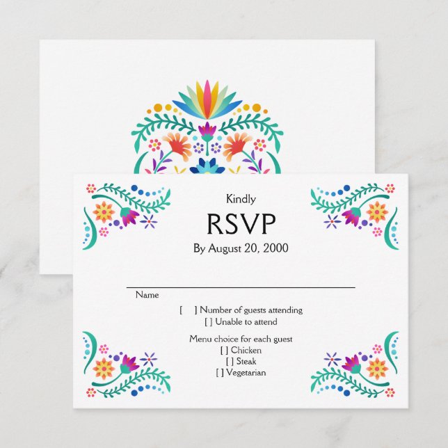 Fiesta Floral Mariage Quinceañera RSVP (Devant / Derrière)