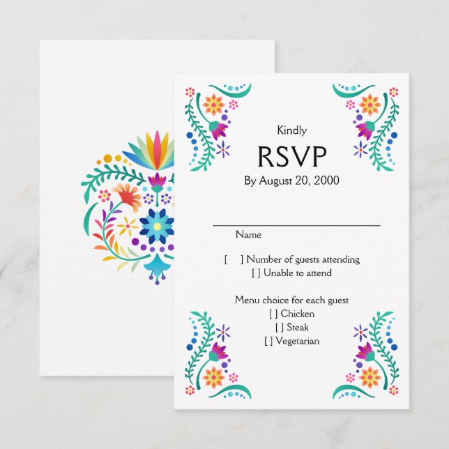 Fiesta Floral Mariage Quinceañera RSVP (Devant / Derrière)