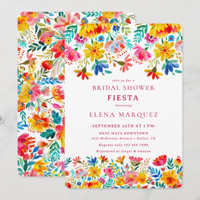 Fiesta Floral Watercolor Brautparty Einladung (Vorne/Hinten)
