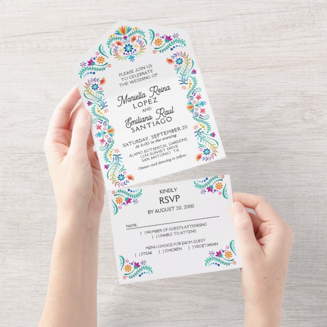 Fiesta Floral Wedding All In One Einladung (Abreißen)