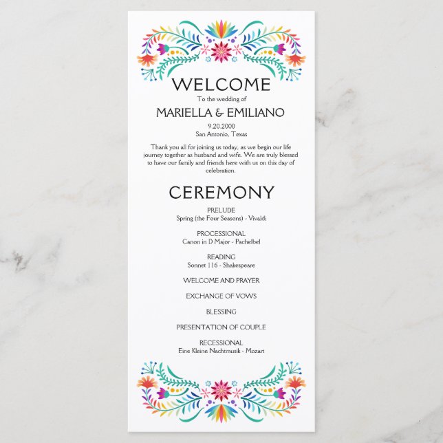 Fiesta Floral Wedding Program Menükarte (Vorderseite)
