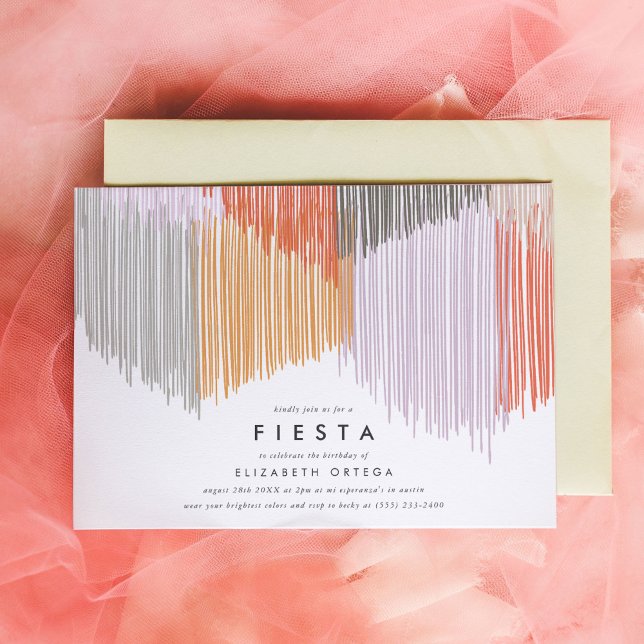 Fiesta Fringe Einladung zum Geburtstag (Pink Modern Fringe fiesta birthday party invitation.)