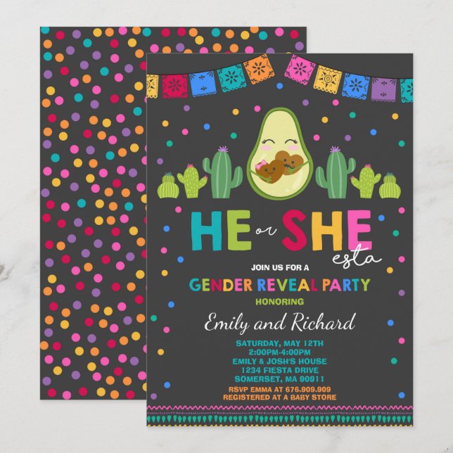Fiesta Gender Reveal Party er oder sie-Esta Reveal Einladung (Vorne/Hinten)