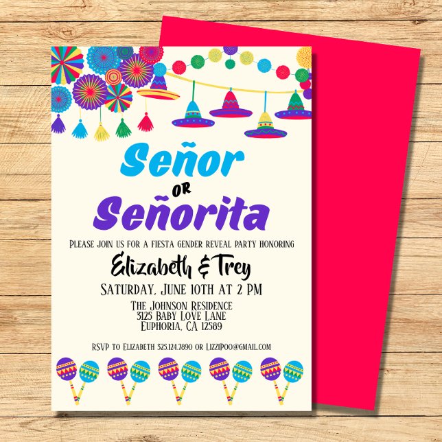 Fiesta Gender Reveal Señor oder Señorita Einladung (A festive baby gender reveal party with a Mexican Inspired theme.)